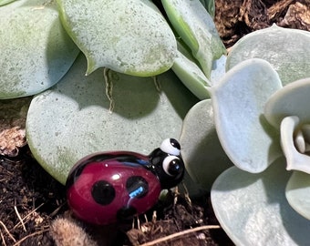 Fairy Garden Ladybug - Glass Ladybug Garden Charm - Handmade Lampwork Ladybug - Potted Plant Mini Ladybug