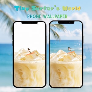 Iced Tropical Tea Phone Wallpaper | Tiny Surfer Beach Wallpaper | Cute Summer iPhone Lock Screen | Tropical Aesthetic Digital Download
