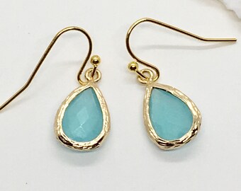 aqua glass crystal earrings, shabby chic, gift idea