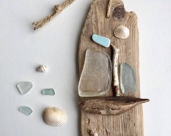 sea glass driftwood art, eco friendly beach shack decor, beach decor, one of a kind