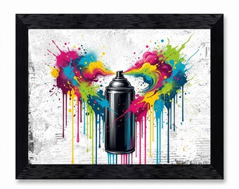 Graffiti Spray Paint Canvas Art, Colorful Urban Pop Art Print, Ready to Hang Decor