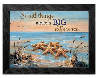Framed Coastal Starfish Wall Art, Inspirational Beach Decor (Canvas Print)