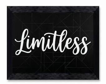 Limitless Typography Wall Art,Modern Motivation Canvas,Black White Office Decor