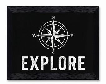 Compass Rose Wall Art,Minimalist Explore Canvas Print,Black White Adventure Decor