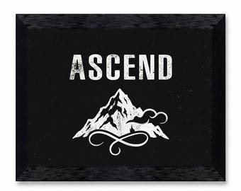 Minimalist Nature Mountain Ascend White Textured Silhouette on Black Canvas Print Poster