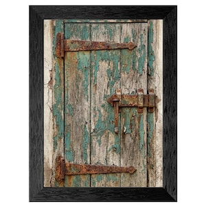 Rustic Farmhouse Door Mixed Media Art Print, Distressed Teal Rust, Framed Home Decor
