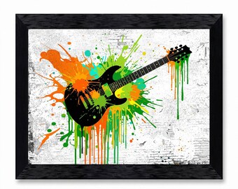 Electric Guitar Street Art Print, Graffiti Music Room Wall Decor, Urban Artwork