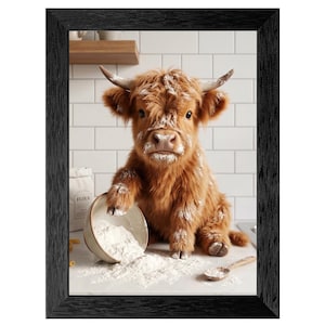 Highland Cow 3D Render Art Print, Whimsical Kitchen Decor (Ready to Hang)
