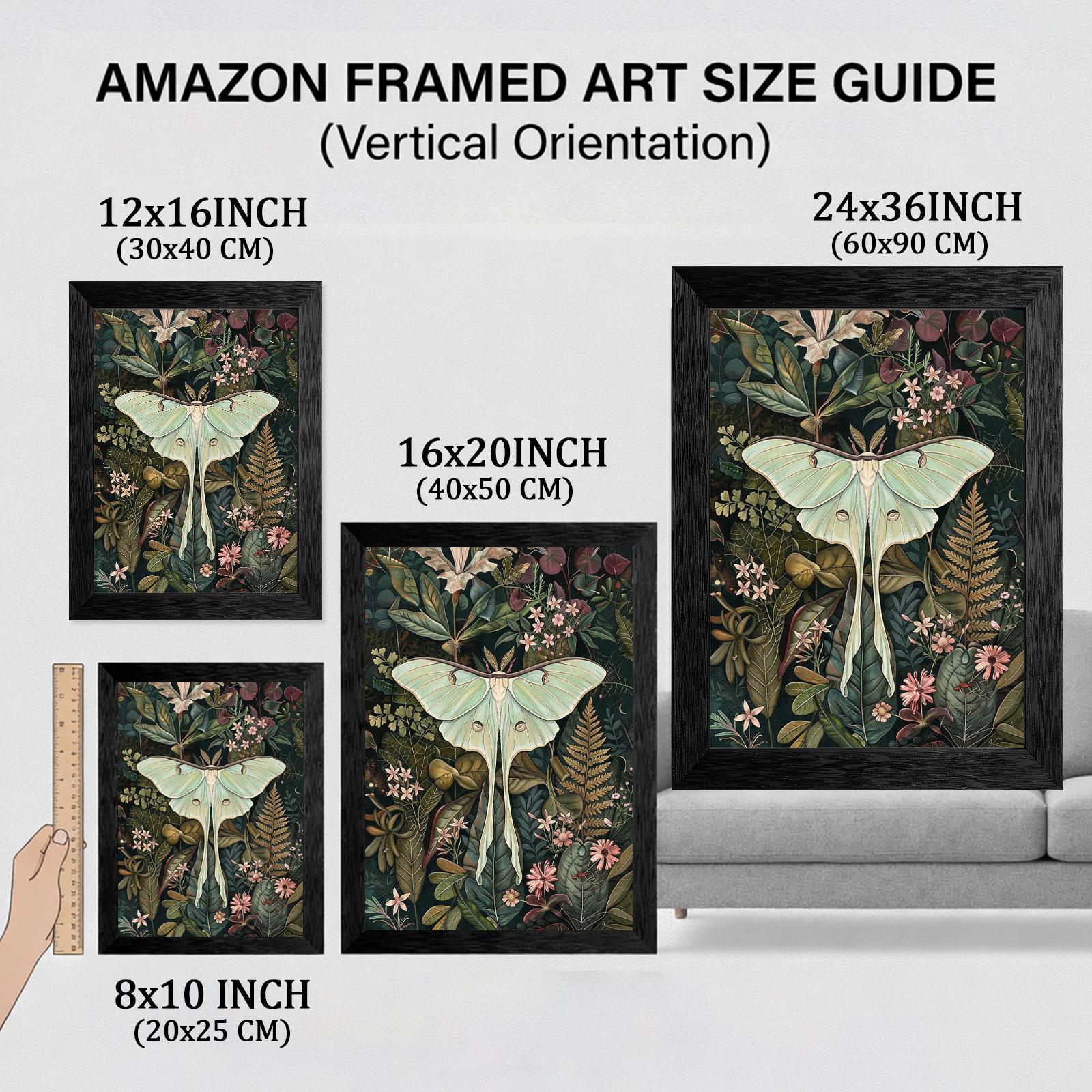 Luna Moth Botanical Canvas Print, Vintage Moody Night Garden Art (ready ...
