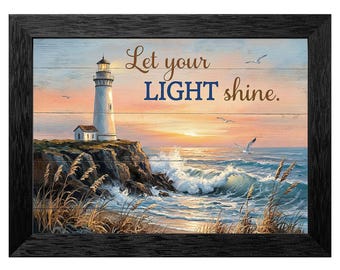 Coastal Lighthouse Wall Art, Let Your Light Shine, Framed Canvas Print (Ready to Hang)