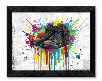 Graffiti Sneaker Canvas Print, Hypebeast Urban Fashion Artwork, Framed Wall Decor