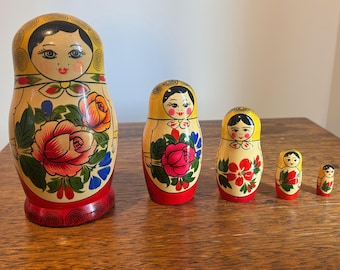 Vintage #201541 Soviet-Era Semenov Matryoshka Nesting Dolls 1990s  - Set of 5