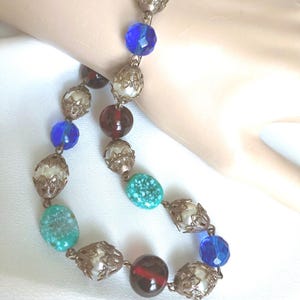 Antique Molded Glass Pearl Choker Bead Necklace Filigree Caps 1930s-1940s #487