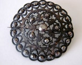 Rare Antique Domed Berlin Iron Latticework Cut Steel Brooch Pin Floral Motif 18th or 19th Century