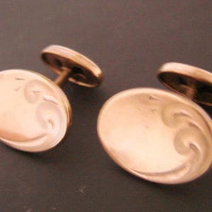 Victorian Engraved Gold Plate Cuff Links, Antique Mens Accessories, Cuff Buttons, Wedding, Groom, Groomsmen, Vintage Jewelry #398