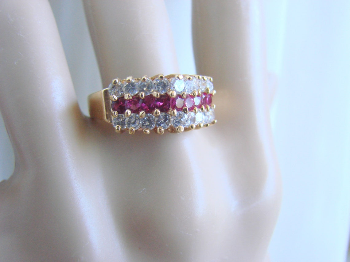 Vintage Lind 14K Gold Electroplate Ruby Diamond Ring | Etsy