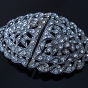 Art Deco Rhinestone Duette Pot Metal Sash Dress Buckle, Antique, Vintage Jewelry #323