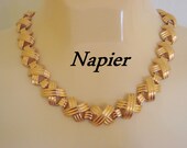 Classic NAPIER Textured Goldtone Choker Necklace / Chunky / Designer Signed / Vintage Jewelry / Jewellery