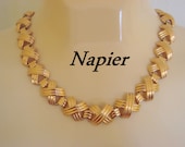 Classic NAPIER Textured Goldtone Choker Necklace / Chunky / Designer Signed / Vintage Jewelry / Jewellery