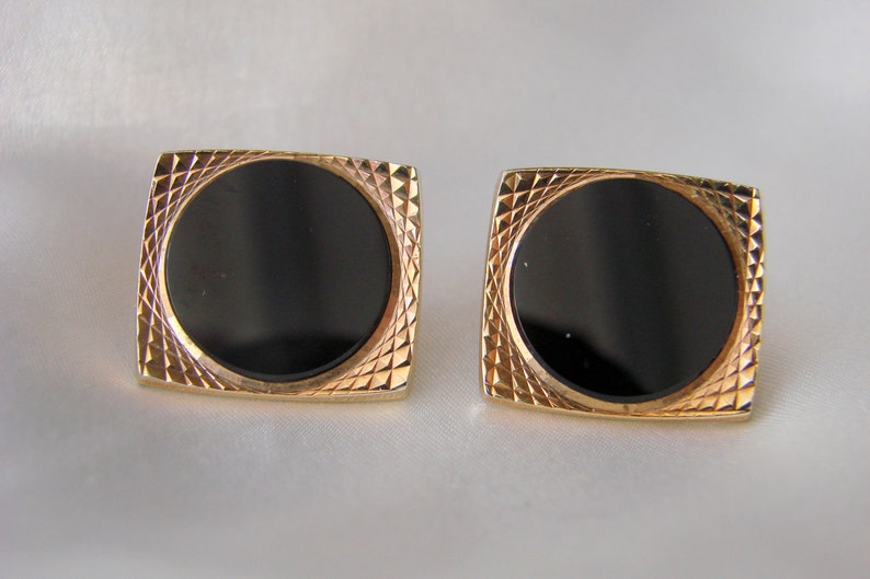 60s West Germany Black Glass Cufflinks  Mens Jewelry  Vintage Jewelry  Jewellery *