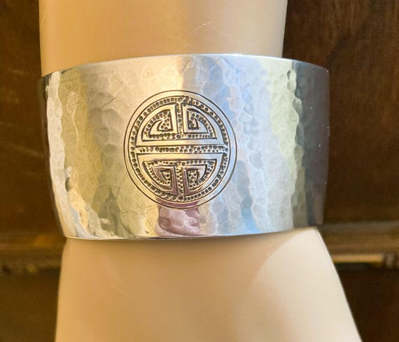 Vintage Embossed Silver Cuff Statement Bracelet: … - image 2