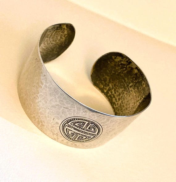 Vintage Embossed Silver Cuff Statement Bracelet: … - image 4