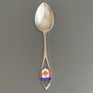Vintage Canada Sterling Souvenir Spoon Enamel Red White Blue Signed BM Co #502