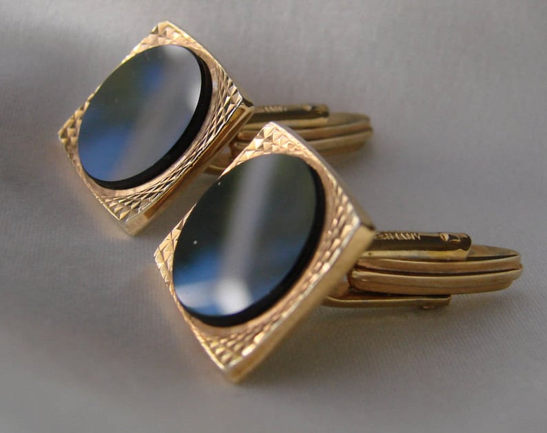 60s West Germany Black Glass Cufflinks Mens Jewelry Vintage Jewelry Jewellery *