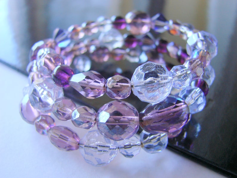 Jewelry Vintage Amethyst Crystal Aurora Borealis /& Lucite Wrap Bead Bracelet Jewellery