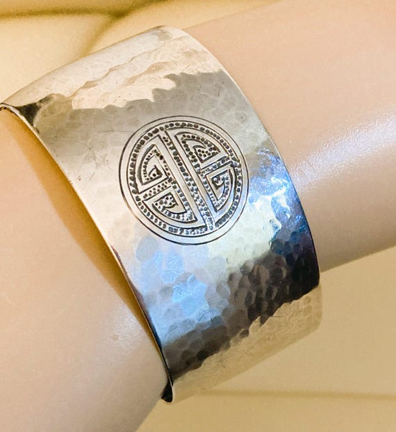 Vintage Embossed Silver Cuff Statement Bracelet: … - image 5