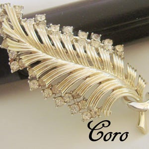 Mid Century Coro Rhinestone Gold Tone Leaf Brooch *  Designer Signed * Vintage Jewelry (A220)