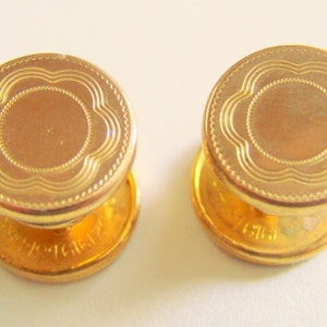 Art Deco Double Sided Engraved Snap Cuff Buttons Cufflinks, Gold Filled or Plate, 1919  Wedding Groom Groomsmen #402