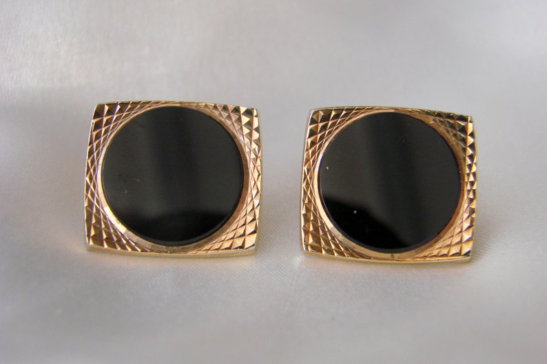 60s West Germany Black Glass Cufflinks Mens Jewelry Vintage Jewelry Jewellery *