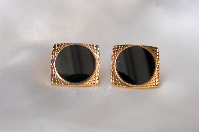 60s West Germany Black Glass Cufflinks Mens Jewelry Vintage Jewelry Jewellery *