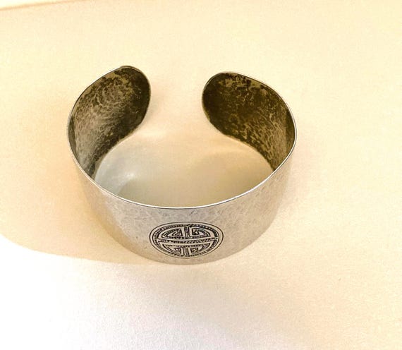 Vintage Embossed Silver Cuff Statement Bracelet: … - image 3