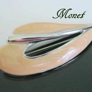 Vintage Monet Peach Enamel Brooch Pin, Designer Signed, Modernist, Gift for Women, Jewelry (A222)