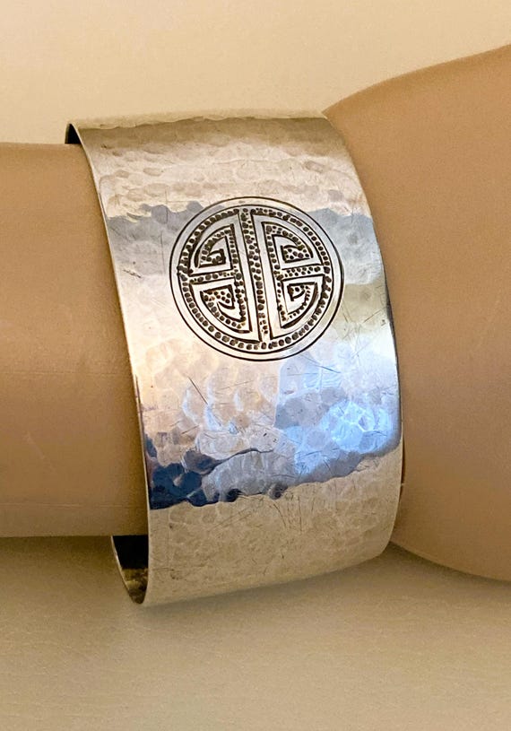 Vintage Embossed Silver Cuff Statement Bracelet: … - image 1