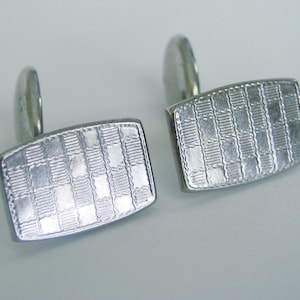 Vintage Etched Silver Tone Cuff Links, Mid Century, Textured & Smooth Silver, 1940s-1950s, Accessories for Men Wedding #421