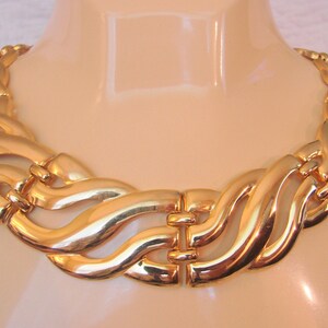 Chunky Vintage Gold Tone Bib Necklace, Statement, Runway, Modernist, Jewelry (#AI)