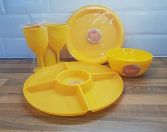 4 Pack Plastic Bowls, 4 x Plates, 4 x Wine Glasses. 1 x Platter. Ikea