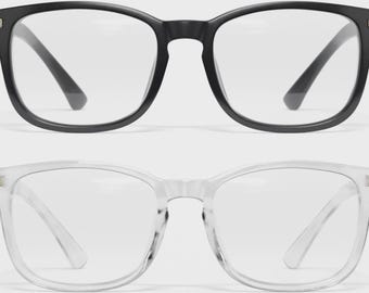 Reading Glasses 2 Pack Unisex Blue Light Protection includes 2 PU Leather Pouches and 2 Microfiber Cleaning Wipes.