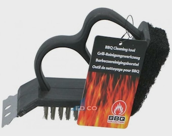 BARBECUE 3-in-1 CLEANING BRUSH. Grill Wire Oven. Scouring Sponge, Scraper