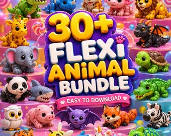 30+ Flexi Animal STL Bundle | Articulated Animal Toy Pack | 3D Print Flexi Creatures | Print in Place STL Files | Digital Download