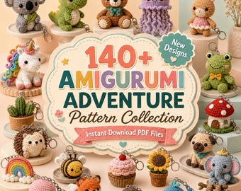 140+Keychain Crochet Patterns Amigurumi Cute Animals Food PDF Tutorial DIY Gift Small Projects Collection Set, Mega Bundle