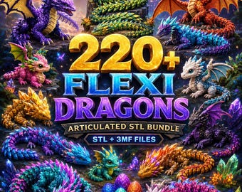 220+ Flexi Dragon STL Bundle. Articulated Fidget Toys. 3MF Multicolor Print in Place
