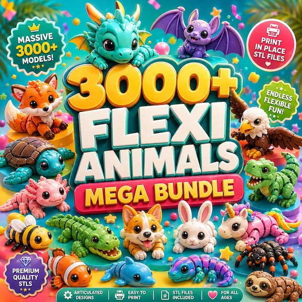 3000+ Flexi Animal STL Files Bundle – Articulated 3D Print Animals – Commercial Use Included