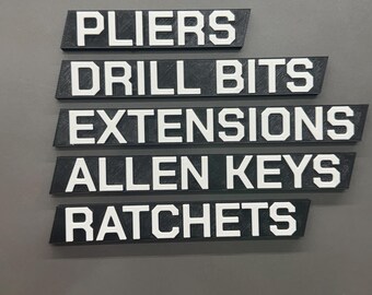 Magnetic Toolbox Label 5-Pack | Pliers Ratchets Extensions Allen Keys Drill Bits | PETG | Lifetime Guarantee | Handmade by US Veterans
