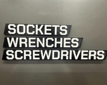Magnetic Toolbox Label Starter Pack | Sockets Wrenches Screwdrivers | 22mm PETG | Lifetime Guarantee | Handmade by US Veterans