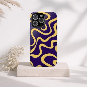 Marinegeel telefoonhoesje met golvend patroon, Y2K Retro Swirl Cover