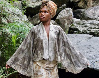 Pure Silk Natural and botanically dyed Short Jacket Robe dyed wth native plants One size fits most